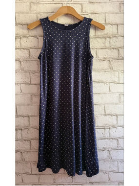 Womens Old Navy Jersey knit Swing Dress Sleeveless Navy Dots size Small Petite